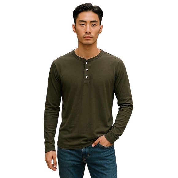 Denim & Supply Ralph Lauren Mens Long Sleeve Henley Shirt Green Size L Y2K Fall - Picture 1 of 12